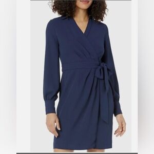 Lauren Ralph Lauren Double-Faced Georgette Long Sleeve Wrap Dress Navy Blue SZ18